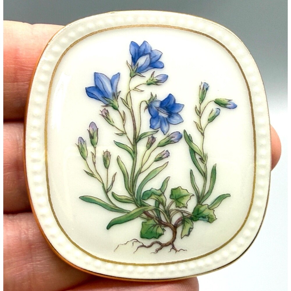 Royal Copenhagen Hand Painted Porcelain Brooch Pendant Bluebell Campanula w/ Box